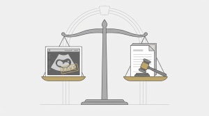 Balanced scales of justice with a fake ultrasound on one side, clean modern illustration style, neutral gray and gold tones,